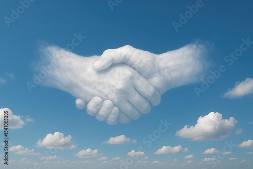 Wallpaper Mural Clouds shape a handshake in a blue sky above white fluffy clouds Torontodigital.ca