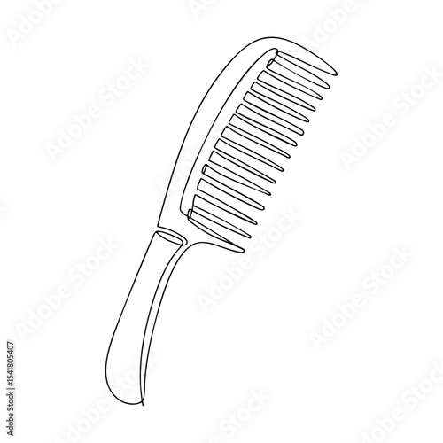 Vector line art of a wide-tooth comb with handle used for hair care and detangling