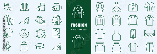 Fashion icon set. Containing tailor, fashion designer, accessories, dress, sewing, fabric, clothes, dressing room, fashion week, mannequin, sewing equipment, shoes, beauty and more