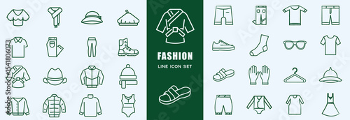 Fashion icon set. Containing tailor, fashion designer, accessories, dress, sewing, fabric, clothes, dressing room, fashion week, mannequin, sewing equipment, shoes, beauty and more