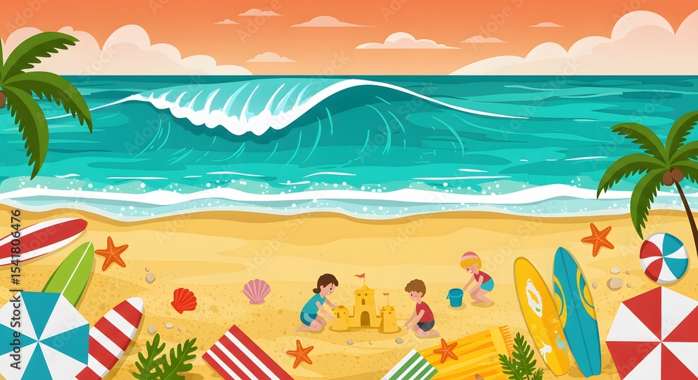 Obraz premium Tropical beach with palm trees, summer sea, and island nature landscape