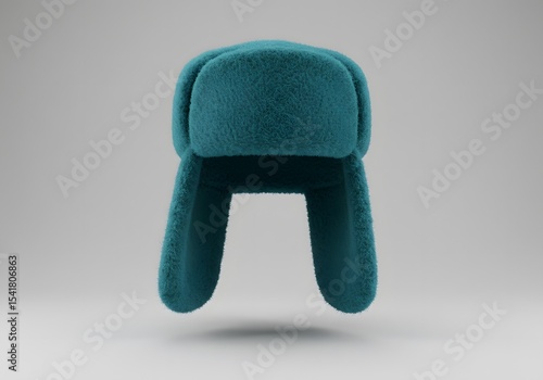 Teal Fur Ushanka Hat: Winter Fashion Accessory, 3D Render