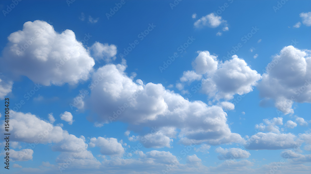 Fototapeta premium Serene Blue Sky Canvas with Fluffy White Clouds Ideal for Backgrounds Designs and Peaceful Atmosphere