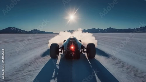 High speed vehicle race car at the Bonneville Salt Flats in Utah, achieving maximum performance