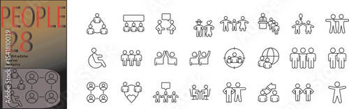 people line editable icon set. Editable stroke. Vector illustration	
