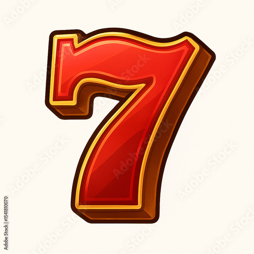 3d render, vibrant red and yellow number seven, bold contours, embossed texture, dramatic lighting