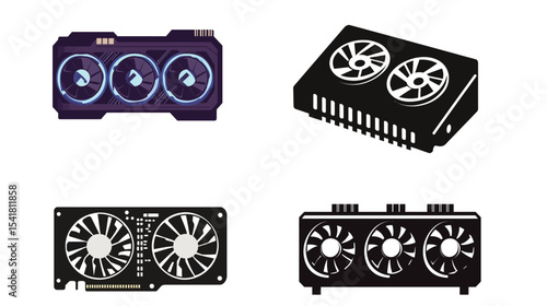 Video Card Silhouette Vector Icon in Minimalist Flat Design, Electronic Hardware Component Symbol for Technology and Computing
