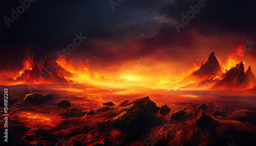 infernal landscape fiery apocalyptic scene hellish background for game design