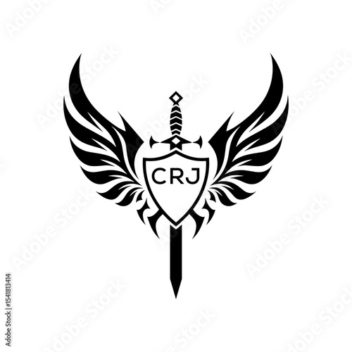 CRJ "Heraldic Sword Shield Wing Emblem with CRJ Initials  – CRJ Later Logo Military Logo Design Vector"
