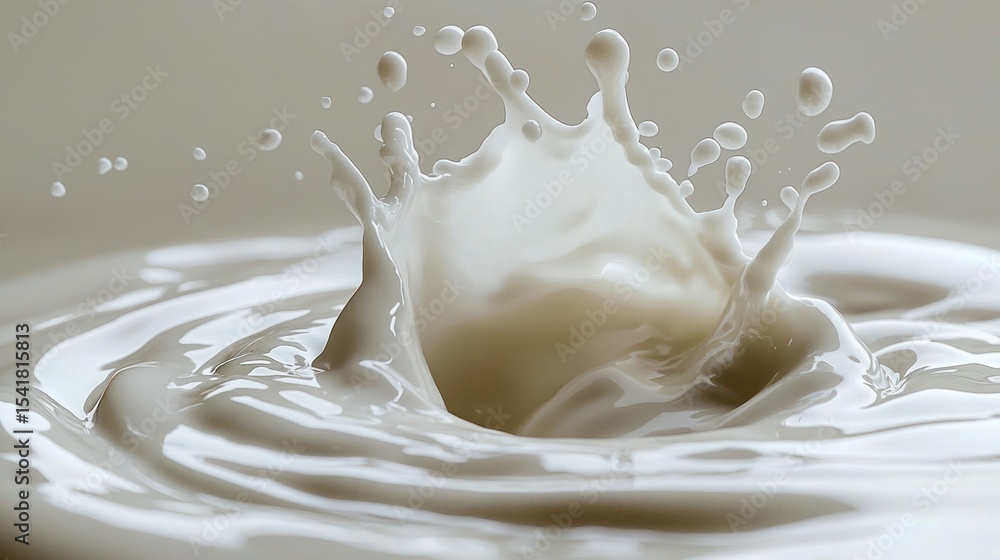 A milk splash creates a radiating crown of frothy liquid in a swirling pool A milk splash creates a radiating crown of frothy liquid in a swirling pool