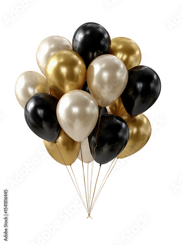 Black gold champagne balloons, graduation, celebration, party, activity, birthday, anniversary, wedding, holiday, event and mother's day, Father's Day, isolated
