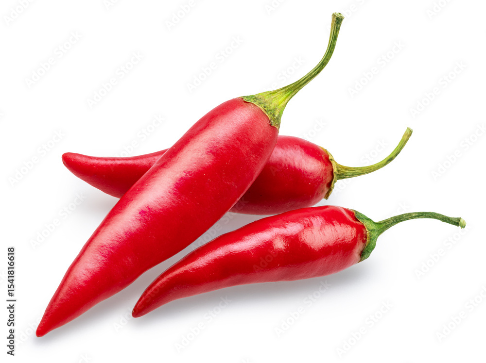 Fresh red chilli peppers isolated on white background. File contains clipping path. Fresh red chilli peppers isolated on white background. File contains clipping path.