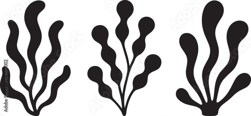seaweed silhouette, seaweed outline, marine plant icon, ocean flora vector, underwater vegetation, sea plant silhouette, aquatic leaves, kelp silhouette, ocean botanical shape, coral reef plants, seag