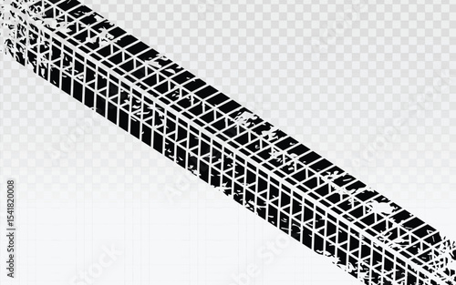 
A rugged, distressed black tire track graphic with a gritty texture, designed to convey movement, adventure, or an off-road aesthetic on any background.