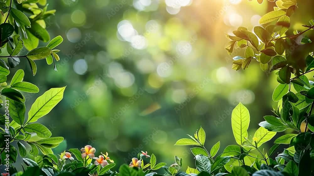 lush green foliage and colorful flowers gently moving in the wind, seamless loop background video, nature concept, relaxation, freshness, wellbeing lush green foliage and colorful flowers gently moving in the wind, seamless loop background video, nature concept, relaxation, freshness, wellbeing