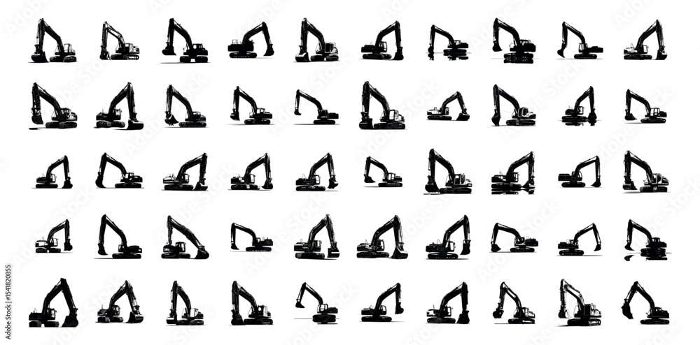 Naklejka premium Exavator Silhouette Pack - 50 Design