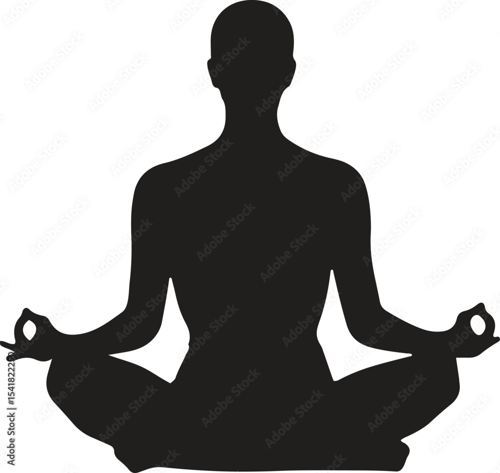 Silhouette of Yoga Pose. Meditation, mindfulness, health, wellness, peace. Vector illustration on white background Silhouette of Yoga Pose. Meditation, mindfulness, health, wellness, peace. Vector illustration on white background