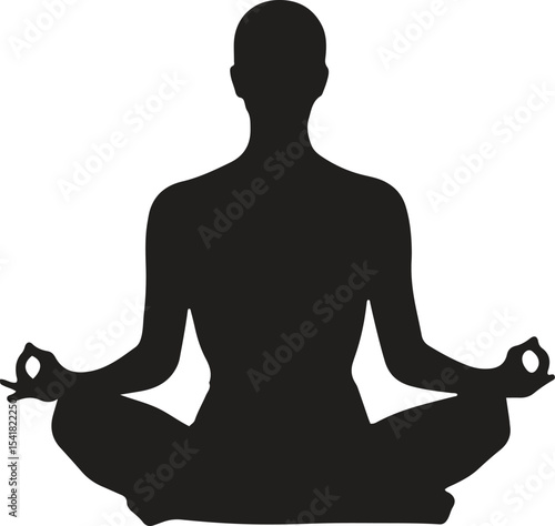 Silhouette of Yoga Pose. Meditation, mindfulness, health, wellness, peace. Vector illustration on white background
