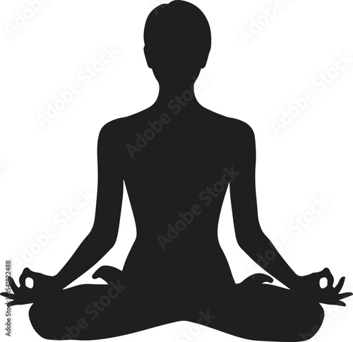 Silhouette of Yoga Pose. Meditation, mindfulness, health, wellness, peace. Vector illustration on white background