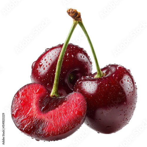 Cherry with Slices Photo Stock Object PNG Transparent