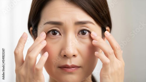 目元のたるみが気になる中年女性のスキンケアチェック