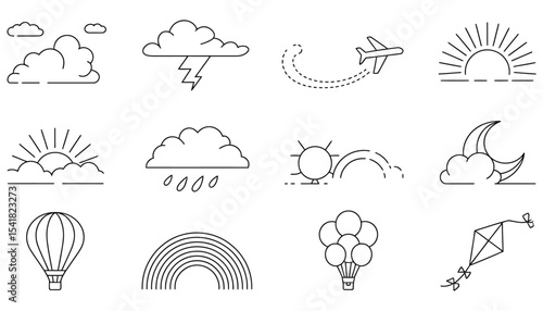 Weather animal vector icon set: sun, cloud, rain, and snow symbols for climate design and meteorology illustrations