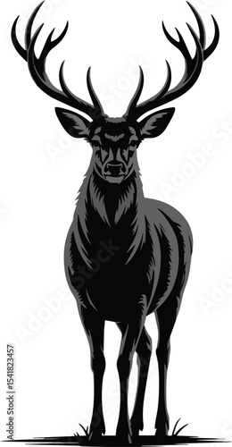 Silhouette of Deer with Antlers. Wildlife, forest, hunting, majestic, animal. Vector illustration on white background