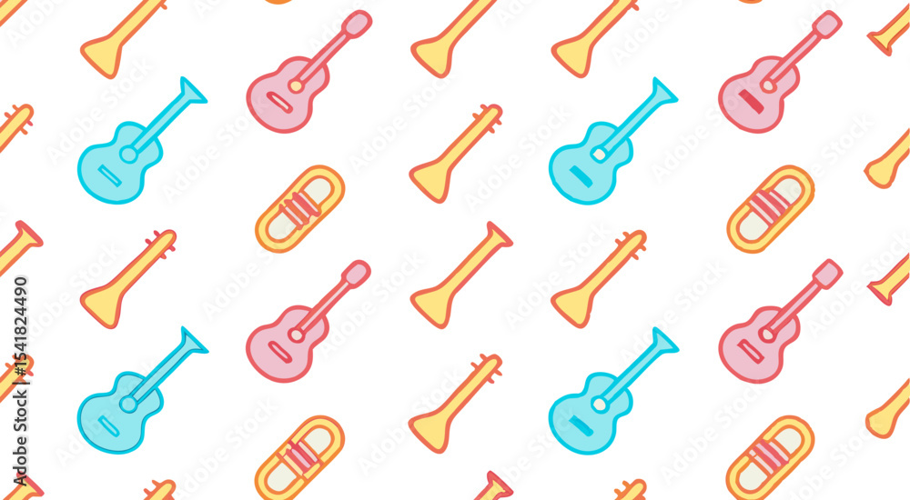 Obraz premium Cute doodle musical element's seamless pattern background vector design 