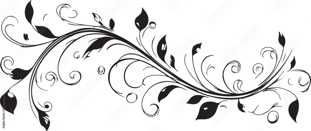 Fototapeta premium Elegant Swirling Floral Design in Black and White Featuring Delicate Leaves and Flourishes Perfect for Decorative Elements or Invitations with a Classic Minimalist Aesthetic
