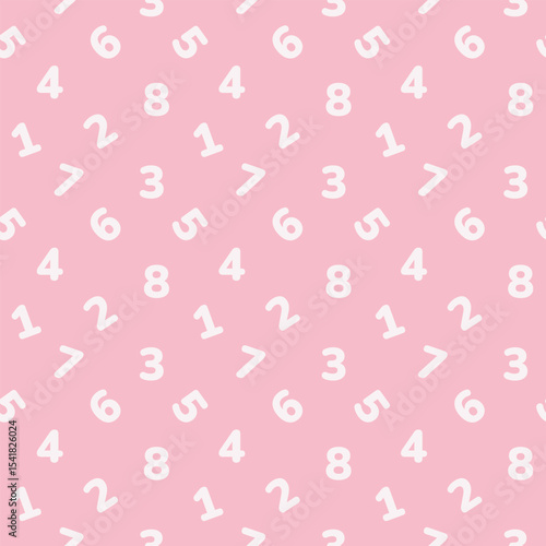 Numbers figure seamless pattern on pink pastel background. Cute print for children. Vector illustration