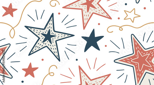 Cute doodle star's seamless pattern background vector design 