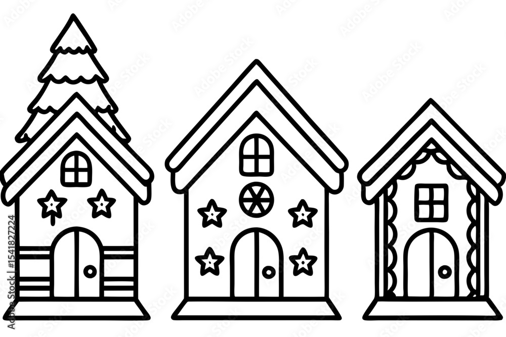 Gingerbread House Line Art Set Gingerbread House Line Art Set