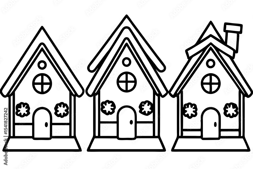 Fototapeta premium Gingerbread House Line Art Set