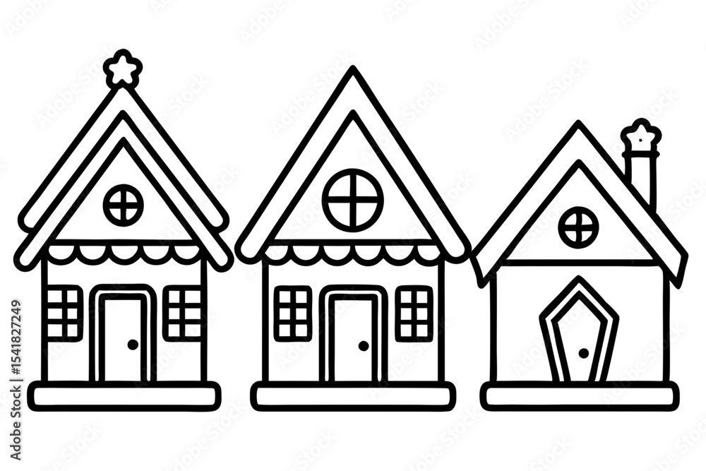 Fototapeta premium Gingerbread House Line Art Set