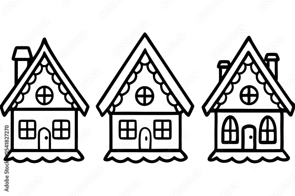 Fototapeta premium Gingerbread House Line Art Set