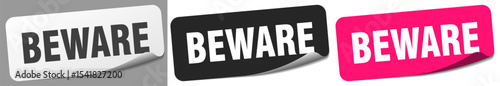 beware sticker. beware sticker set on white background