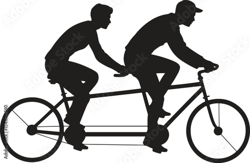 Silhouette of Two man on Bicycle. Romance, relationship, outdoors, lifestyle, ride. Vector illustration on white background