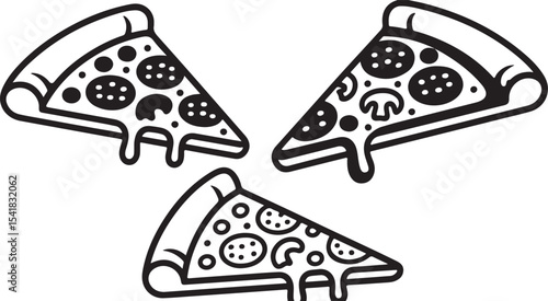 Three delicious pizza slices illustration