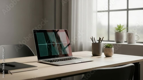 Wallpaper Mural Modern workspace with laptop, plants, and natural light from window   Torontodigital.ca