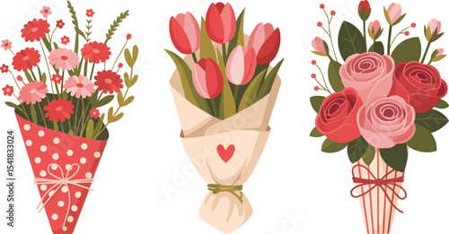 spring flower bouquets vector illustration isolated on white background