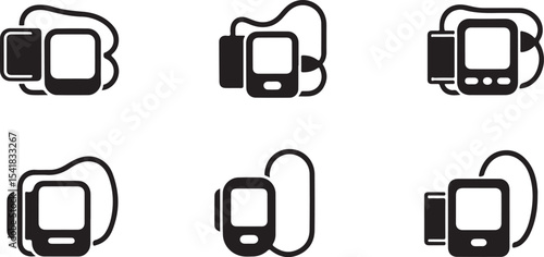 Six black icons of digital blood pressure monitors