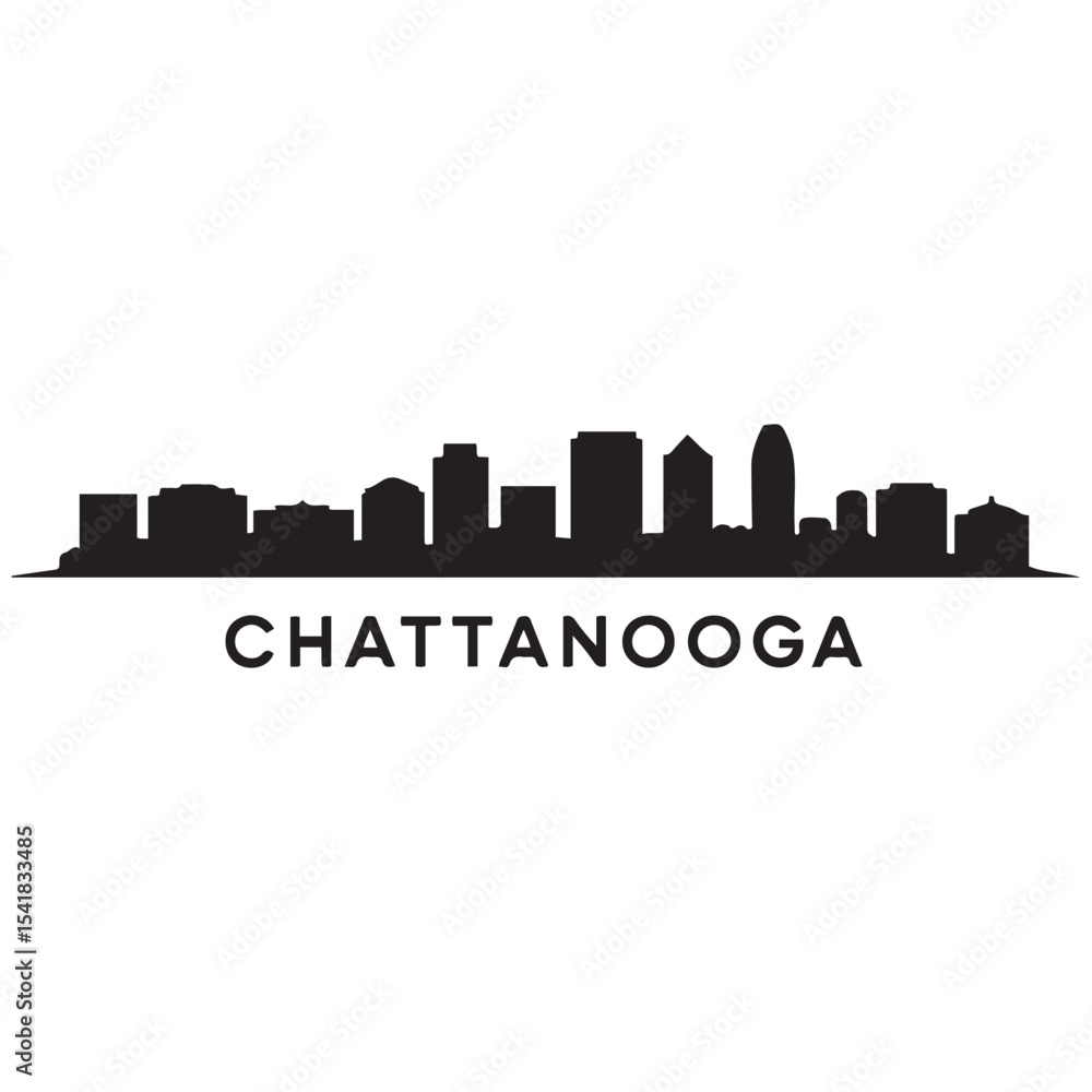 Naklejka premium Chattanooga skyline silhouette. Black Chattanooga city. Vector black silhouette. with white background