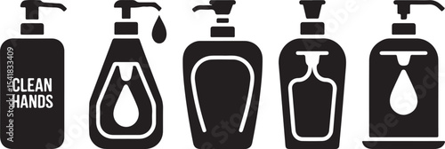 Five different soap dispenser bottle icons