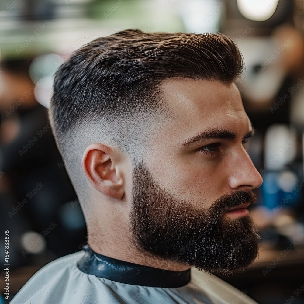 Fototapeta premium Men's hairstyling and haircutting in a barber shop or hair salon.