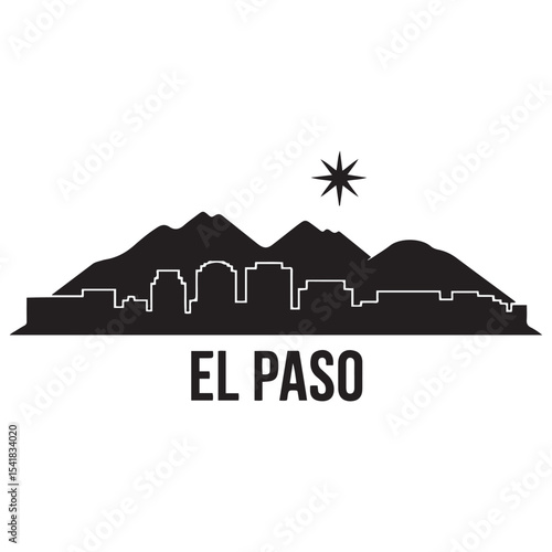 El Paso skyline silhouette. Black El Paso city. Vector black silhouette. with white background