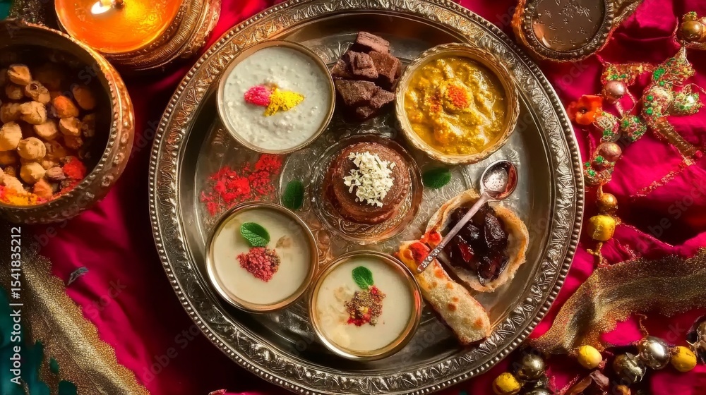 Fototapeta premium Bhai Duj Puja Thali Background