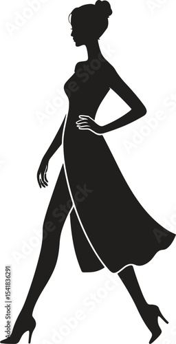 Silhouette of Fashion Model in Heels. Beauty, walk, runway, elegance, pose. Vector illustration on white background