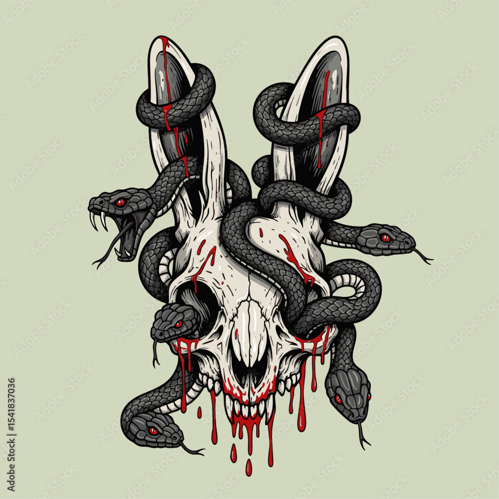 Obraz premium Vivid Tattoo Illustration Of A Snakes Coiled Around A Skull Expressing Darkness And Power