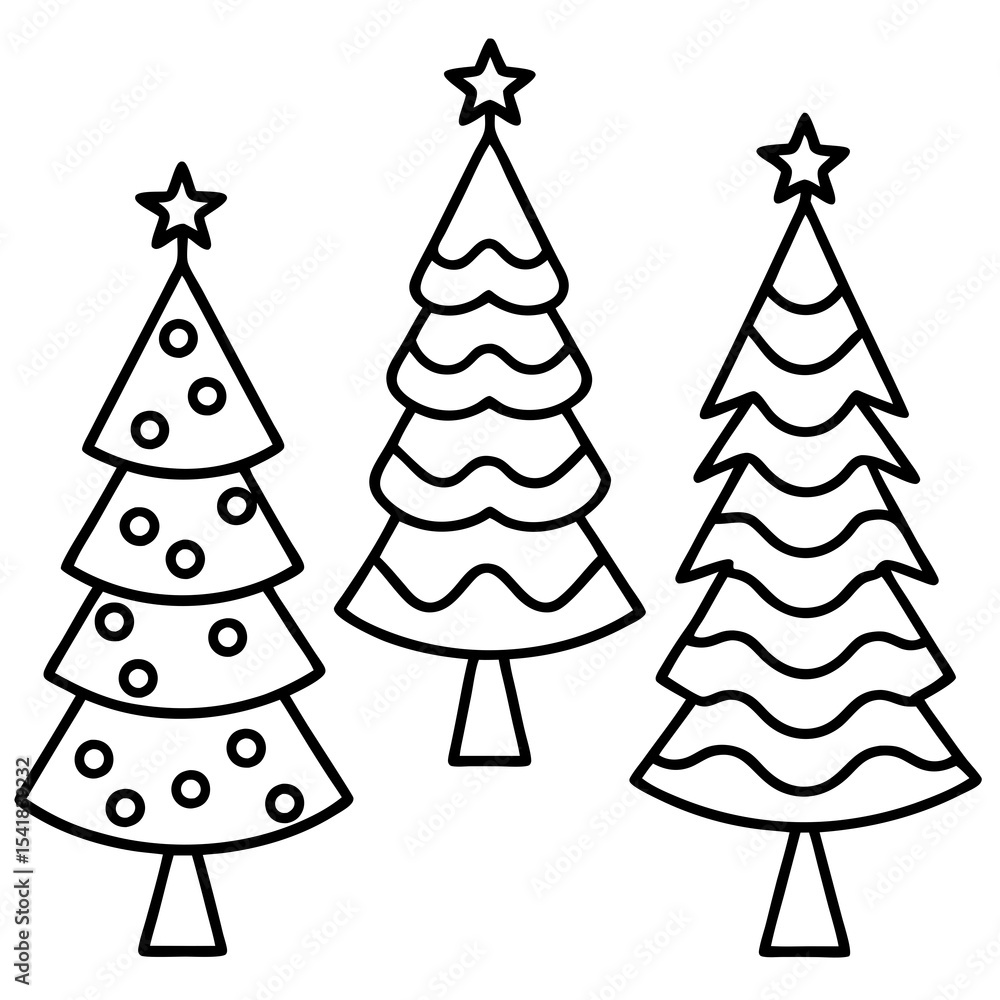 Obraz premium Hand-Drawn Christmas Tree Outline Set