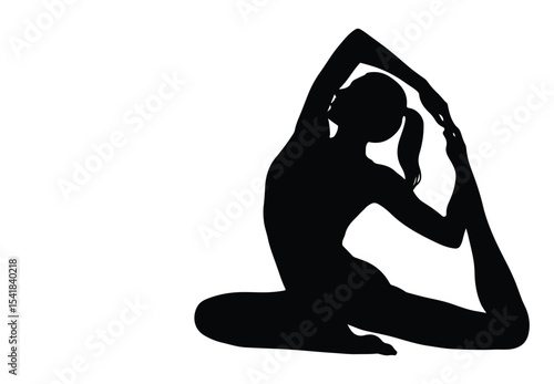 Silhouette Serenity A Yogini's Graceful Pose in Monochrome Meditation and Flexibility Manifesting Inner Peace Through the Art of Yoga